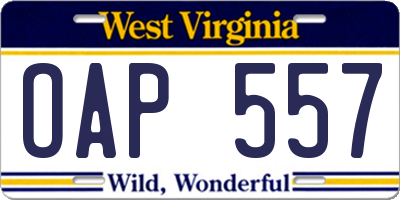 WV license plate OAP557