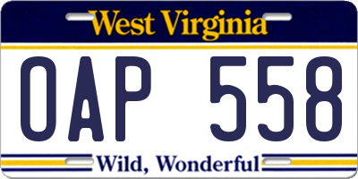 WV license plate OAP558
