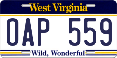 WV license plate OAP559