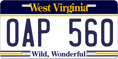 WV license plate OAP560