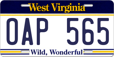 WV license plate OAP565
