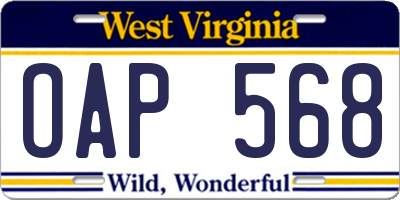 WV license plate OAP568