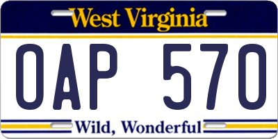 WV license plate OAP570
