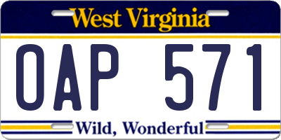 WV license plate OAP571