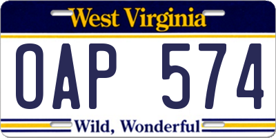 WV license plate OAP574
