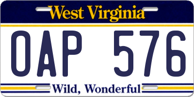 WV license plate OAP576