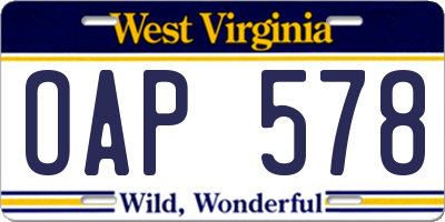 WV license plate OAP578