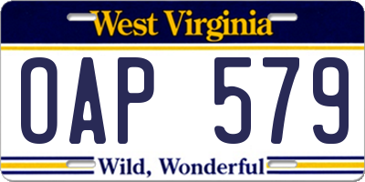 WV license plate OAP579