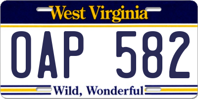 WV license plate OAP582