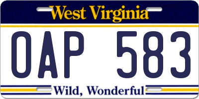 WV license plate OAP583