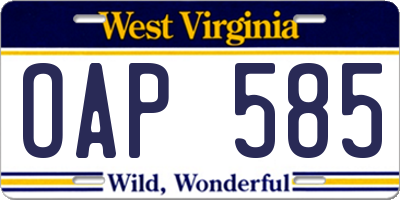 WV license plate OAP585