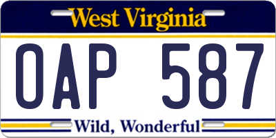 WV license plate OAP587
