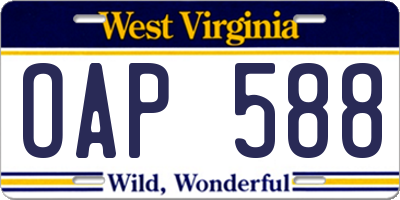 WV license plate OAP588