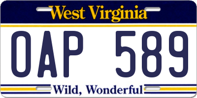WV license plate OAP589