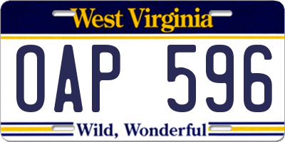WV license plate OAP596