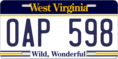 WV license plate OAP598