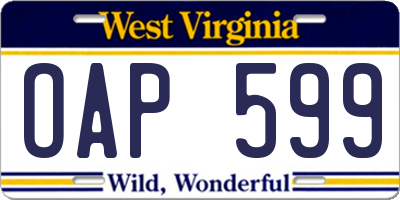 WV license plate OAP599