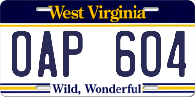WV license plate OAP604