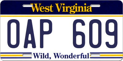 WV license plate OAP609