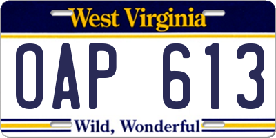 WV license plate OAP613