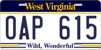 WV license plate OAP615