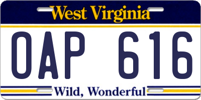 WV license plate OAP616