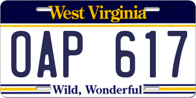 WV license plate OAP617