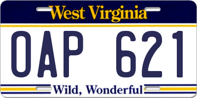 WV license plate OAP621