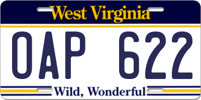 WV license plate OAP622