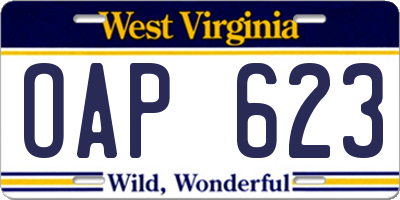 WV license plate OAP623