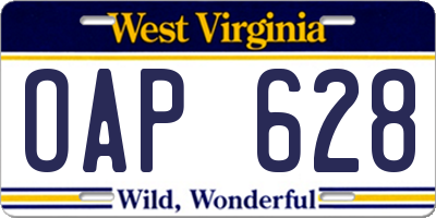 WV license plate OAP628