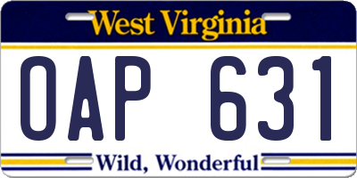 WV license plate OAP631