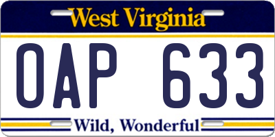 WV license plate OAP633