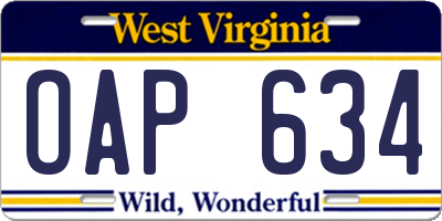 WV license plate OAP634