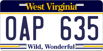 WV license plate OAP635