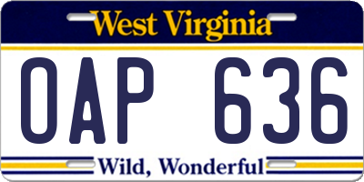 WV license plate OAP636