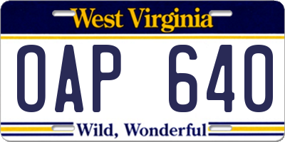 WV license plate OAP640
