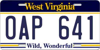 WV license plate OAP641