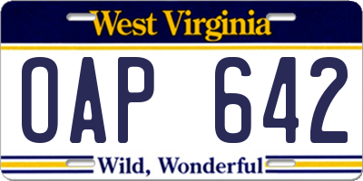 WV license plate OAP642