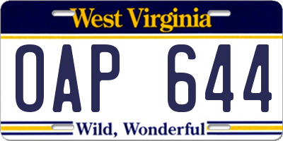 WV license plate OAP644
