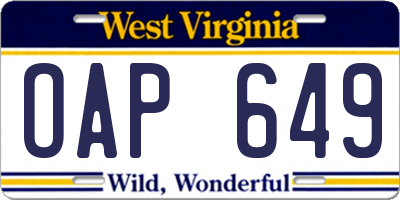 WV license plate OAP649