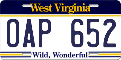 WV license plate OAP652