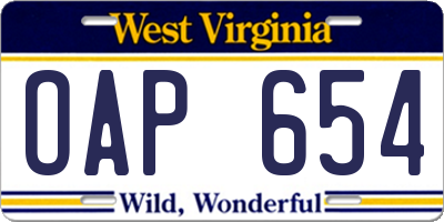 WV license plate OAP654