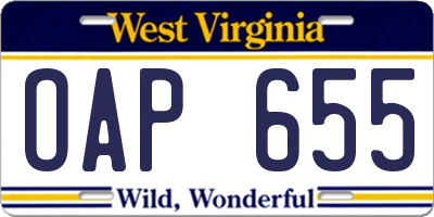 WV license plate OAP655