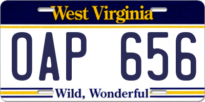 WV license plate OAP656