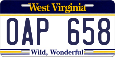 WV license plate OAP658