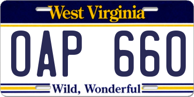 WV license plate OAP660