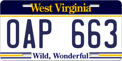 WV license plate OAP663