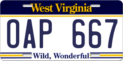WV license plate OAP667
