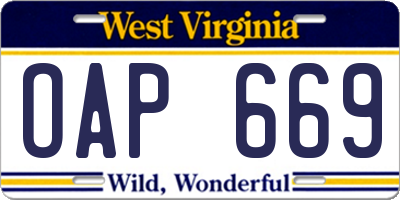 WV license plate OAP669